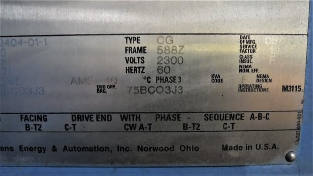 700 HP 3600 RPM Siemens, Frame 588Z, Drip-Proof Ball Bearing, 2300 Volts - Image 3