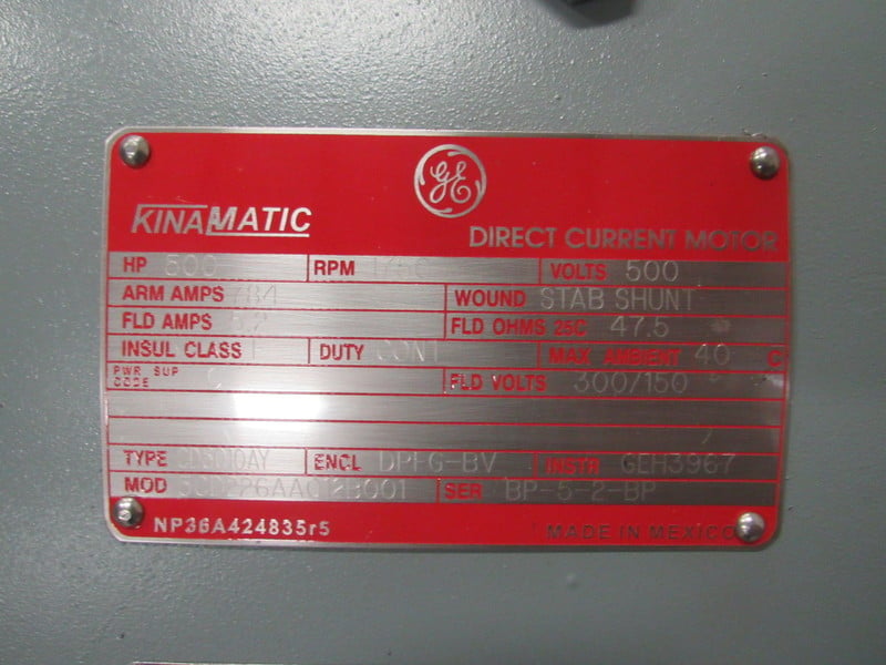 500 HP 1750 RPM General Electric, Frame 5010AY, DPFG-BV, BB, new, 500VA, 150/300VF - Image 2