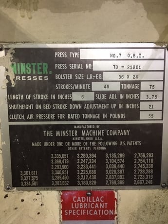 75 Ton, Minster #7, Die-Namic geared OBI press, 6" stroke, 21" Shut Height, 3.75" adj., Cieco PCI-100, air - Image 5