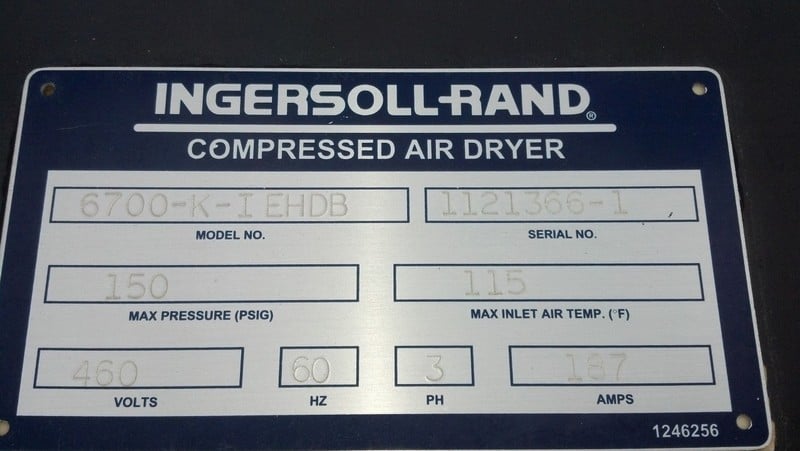 115&deg;F, 150 psig, Ingersoll-Rand #6700-K-I EHDB, compressed air dryer, 460 V. - Image 3