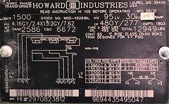1500 kVA, 4160/2400 GY Primary, 480/277 WYE Secondary, Howard, Radial feed, Live front Pad-Mount - Image 1