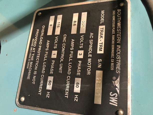 Southwestern Industries #Trak-TRM, 2-Axis CNC bed mill, 10" x50" table, 3 HP, 1995, #14143 - Image 6