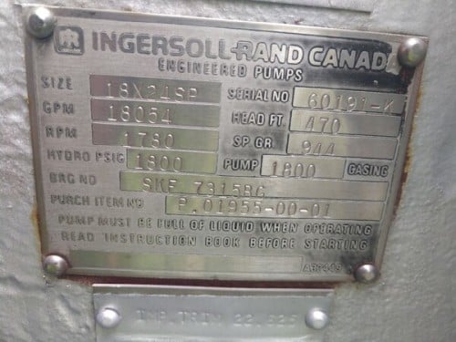 18000 GPM @ 470' TDH, Ingersoll-Rand, 18x24 SP (unused), 1780 RPM, #CUP-742 - Image 2