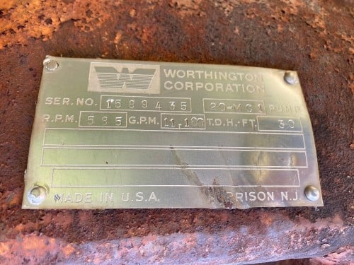 11100 GPM @ 30' TDH, Worthington, 20 MC-1, 595 RPM, #CUP-550 - Image 1