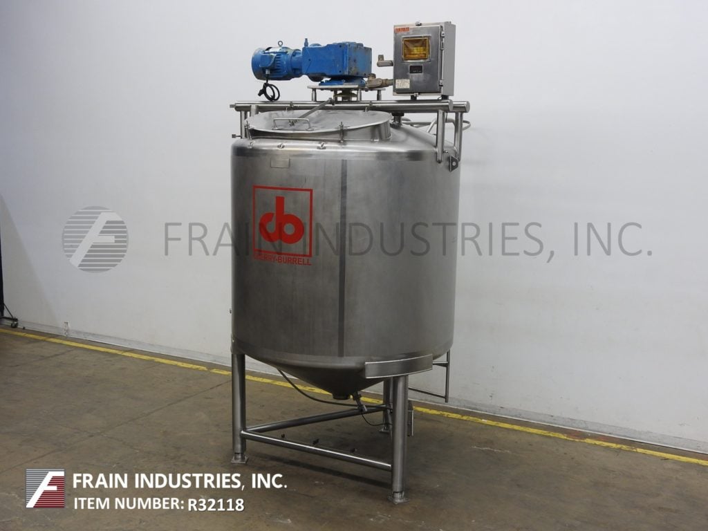 1000 gallon Cherry Burrell, 316 Stainless Steel single wall tank, 71" ID x 60" straight wall vessel, cone - Image 1
