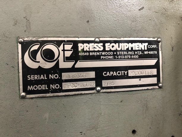 20000 lb. Coe Press Equipment Press coil cradle straightener combination, 72" wide - Image 9