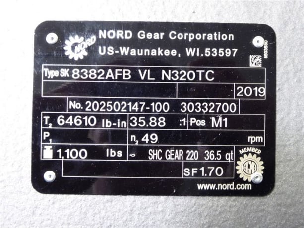 Nord Gear Type SK 8382AFB VL N320TC Unicase, 35.88:1 ratio, 1.70 service factor, new surplus, 2019 - Image 7