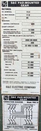 600 Amp, S & C, No. PMH-19, 15000 Volts, 17 KV MAX, PADMOUNT SWITCHGEAR - Image 2