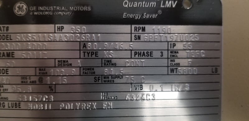 350 HP 1200 RPM General Electric, Frame 5011, TEFC, BB, new, 2300/4000 Volts (5 available) - Image 1