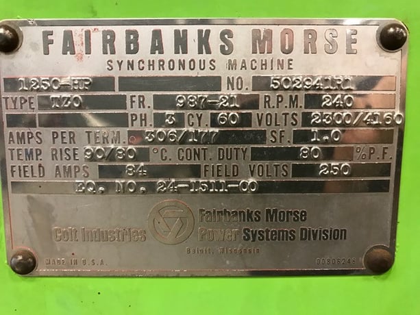 1250 HP 240 RPM Fairbanks-Morse, Frame 987-21, TZO, 90/80 C, 2300/4160 Volts - Image 6