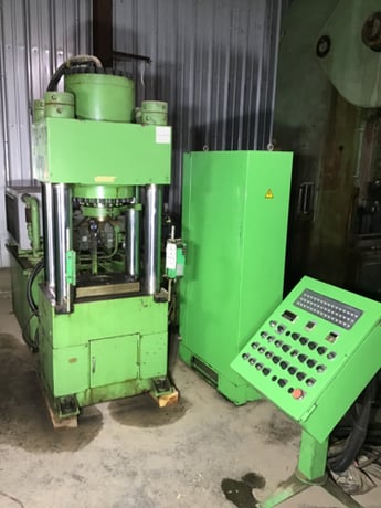 200 Ton, DongSung, hydraulic shell press, 4-post, 18" stroke, 21" daylight, 31.5" LR x 23.5" front back bed - Image 1
