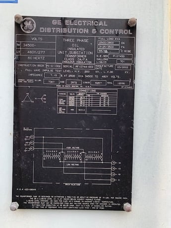2500/2800/3125/3500 kVA, 34500 Delta Primary, 480/277 WYE Secondary, General Electric Substation - Image 1