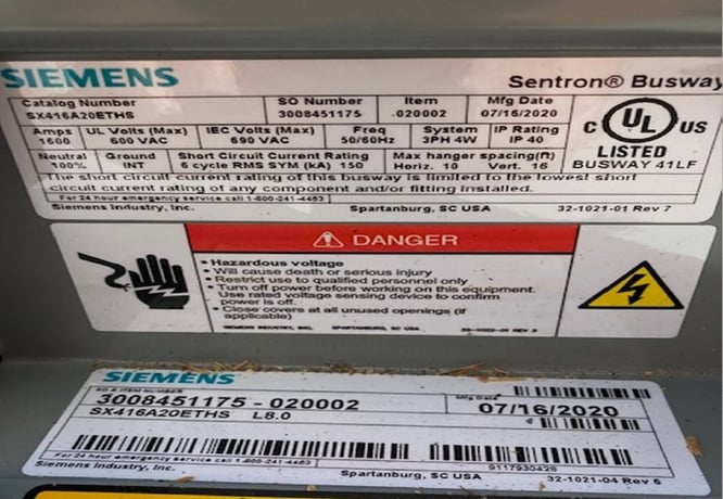 1600 Amps, Siemens, 600 VAC, 3 phase 4 w, IP40 new busway - Image 1
