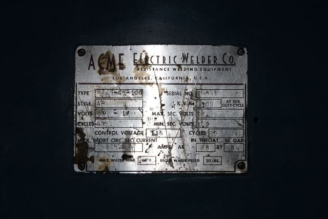 100 KVA Acme #PT1S-48-100, press type, 22500 amp, 230 V., 48" x 8" throat, S/N 14584 - Image 7
