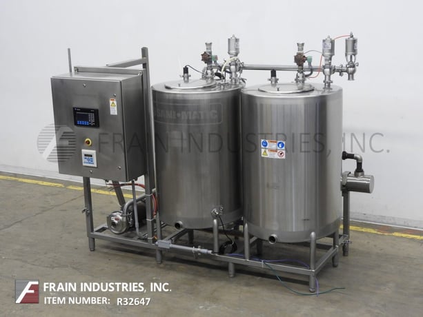 Sani-Matic #CIP2S-25-P-ST, CIP system, (2) 30" OD x 48" High approx 125 gallon, Stainless Steel, single wall - Image 1