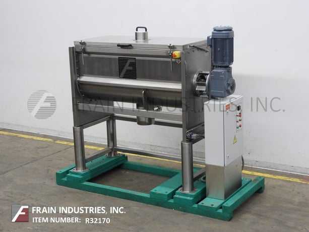 Morcos Machinery #RM600, Stainless Steel double ribbon mixer, flip up/clamp down cover, micro-switch safety - Image 1