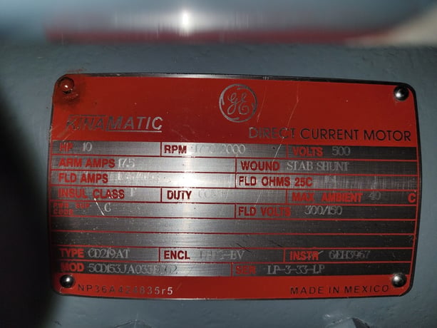 10 HP 1750/2300 RPM General Electric, Frame CD219AT, BB, DPFG-BV, new, 500VA, 150/300VF (2 available) - Image 2