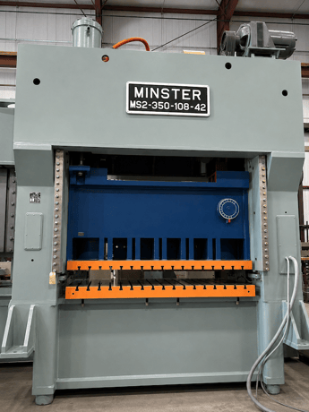 350 Ton, Minster #MS2, straight side double crank, 10" stroke, 27" Shut Height, 108x42" bed, hydraulic OL - Image 2