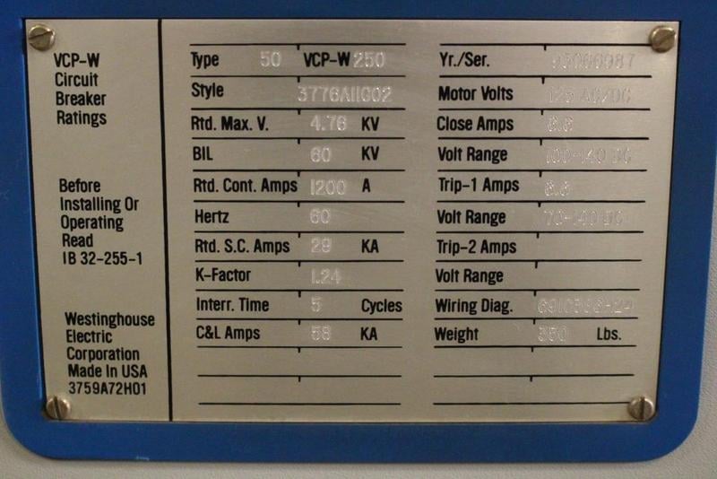 1200 Amps, Westinghouse, 50VCP-W250, 5 KV, 29 KA - Image 5