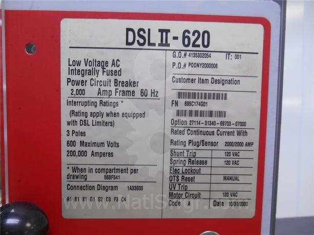 2000 Amps Ch Dslii-620 Eo/do Unused Surplus 120 Volts AC Control, Rms 810 Lsg, 2000 Amps Rp, 3000 Amps Fuse - Image 2