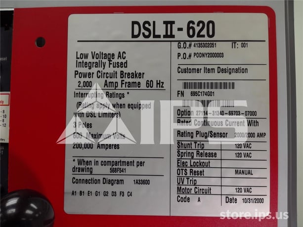 2000 Amps Ch Dslii-620 Eo/do Unused Surplus 120 Volts AC Control, Rms 810 Lsg, 2000 Amps Rp, 3000 Amps Fuse - Image 3
