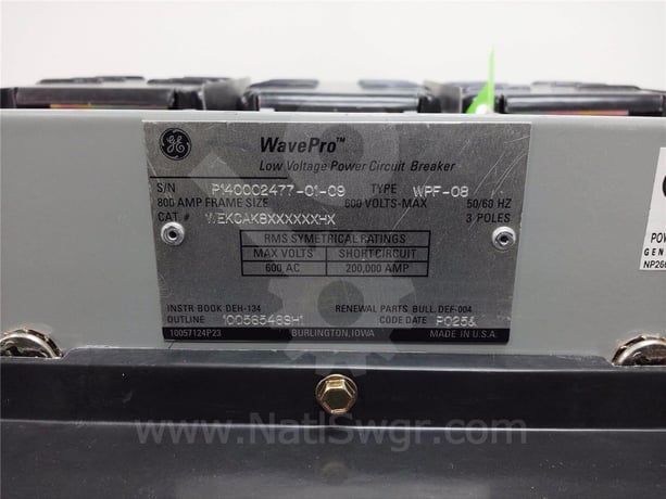 800 Amps GE Wpf-08 Mo/do Wekcak8xxxxxxhx Unused Surplus Mvt Plus Lig, 400 Amps Ct, 250 Amps Rp, 1600 Amps Fuse - Image 6