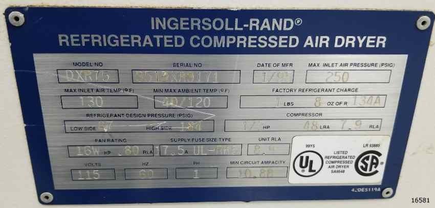 75 cfm, 130°F, 250 psi, Ingersoll-Rand #DXR75, S/N 951DXR9171,1995, #016581 - Image 4