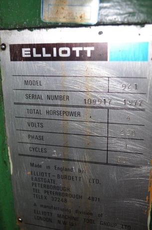 9" x 21" Elliott #921, electromagnetic chuck, 10" x3"x3/4" wheel, power head rise & fall, 1977 - Image 5