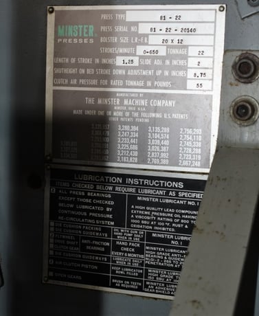 22 Ton, Minster #B1-22, high speed gap frame press, 1.25" stroke, 8.75"Shut Height,air clutch, 0-650 SPM - Image 7
