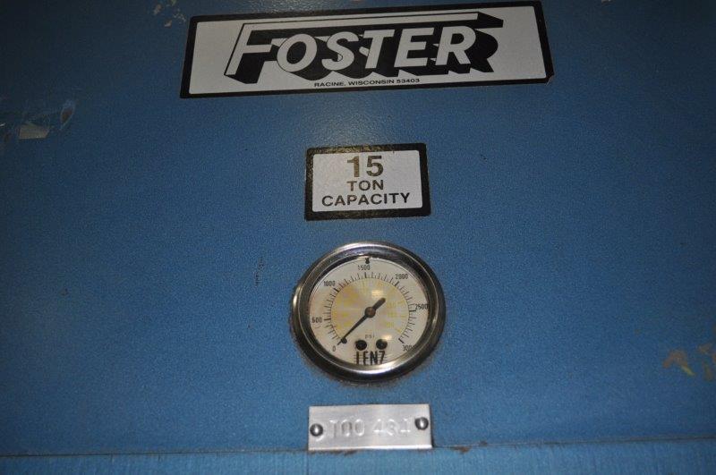 15 Ton, Foster-Wheeler, 4-post hydraulic press, 12" stroke, 26" daylight, 29-1/2"x24"bed & ram, 10 HP - Image 8