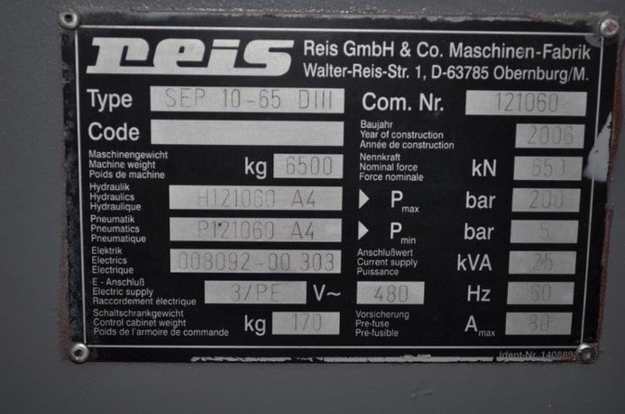 73 Ton, Reis #SPP-10-65DII, hydraulic press, 24" stroke, 48" daylight, Siemens controls, 2006 - Image 7