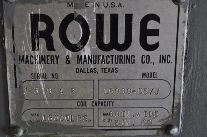 16000 lb. Rowe #16030-DS/J, motorized uncoiler, 37" mandrel, 72" outside dimensions, 17"-21" ID - Image 6