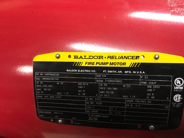25 HP 3515 RPM Baldor, Frame 256J, ODP, fire pump motor, new surp, 230/460V. - Image 2