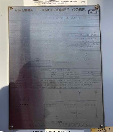 7500/8400/9375/10500 kVA, 12000 Delta Primary, 4160/2402 WYE Secondary, Virginia Substation - Image 1