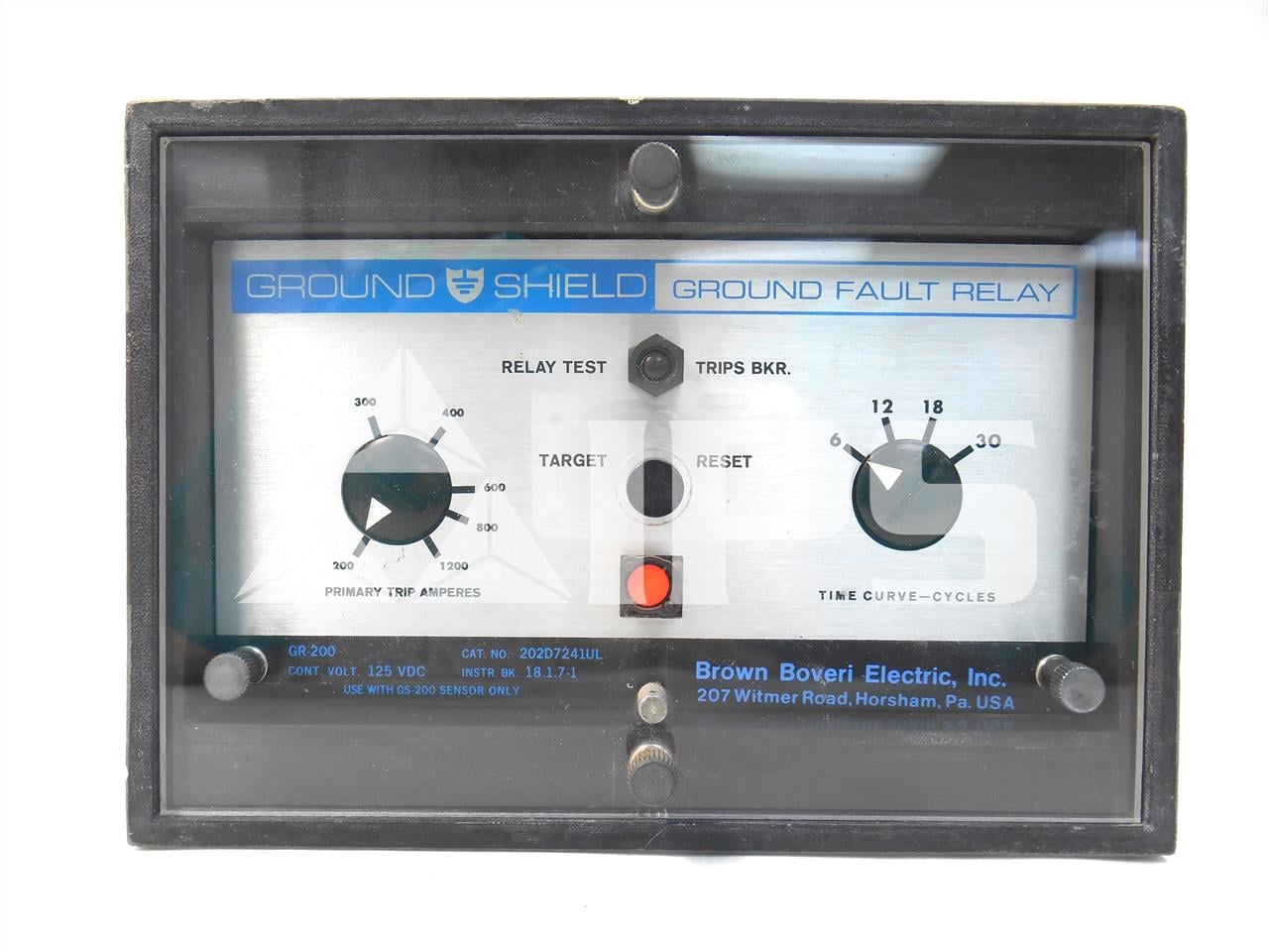 ABB Gr-200 Ground Shield Ground Fault Relay 125vdc, 200-1200 Amps - Image 1