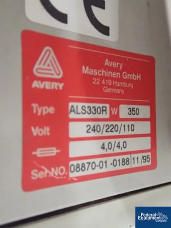 Avery #ALS-330R, Syringe Labeler, Stainless Steel, integrated 11" wide x 10' long roller conveyor, Allen - Image 2
