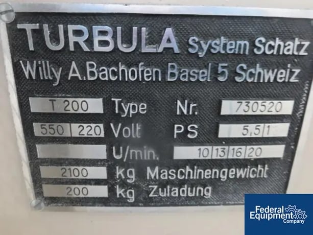 Willy A Bachofen Turbula mixer #T200, 200 kg max capacity, 220/550 v., Ser.# 730520, #3054-2 - Image 2