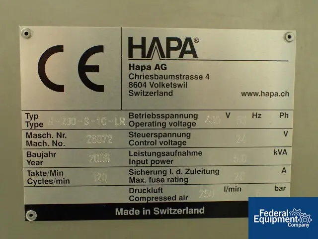 Hapa #H-230-S-1C-LR, foil printer, servo driven, on stand, serial #26072, 2006, #3147-2, 2006 - Image 2