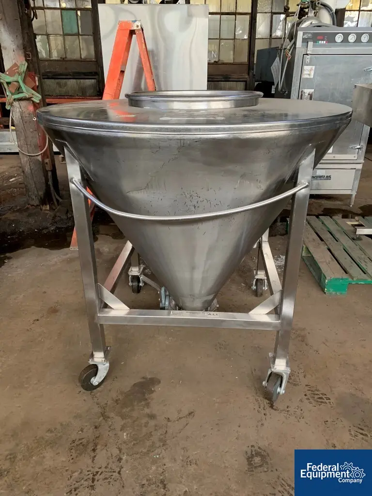 16 cu.ft., United Utensil Tote, 304 Stainless Steel construction, 52" diameter x 42" deep cone, flat top, on - Image 1