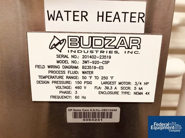 Budzar #3WT-920-CSP, Hot Water Heater, 3 Zone, 27 KW, #3490-9 - Image 2