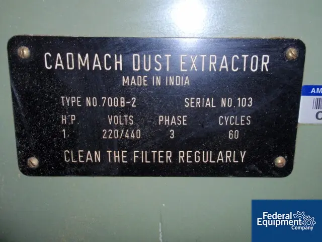 5 sq.ft., Cadmach #700B-2, dust collector, Carbon Steel, (4) 4" diameter x 16" L bags, 1 HP, 220/440 - Image 5