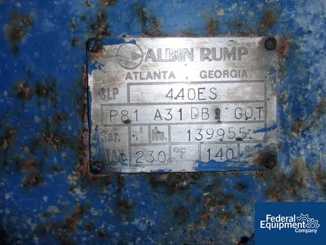 140 psi, Albin type #440ES, rotary lobe pump, Stainless Steel, 4" inlet/outlet, 250°F, on base w/hydraulic - Image 4