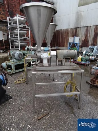 Waukesha #34, Stainless Steel Rotary Lobe Pump, 2" x 8" rect.feed open.w/S/S feed hopper, 1.5" bottom disch - Image 1