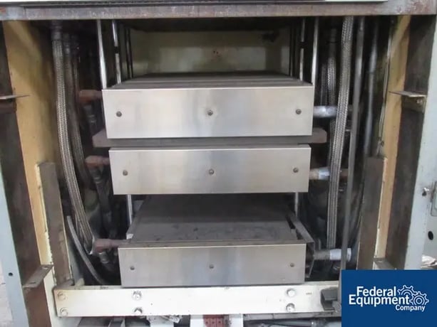 75 Ton, TMP, slab side hydraulic press, (4) 18" x 18" platen, (6) 6" daylight, electrically heated, 1991 - Image 8
