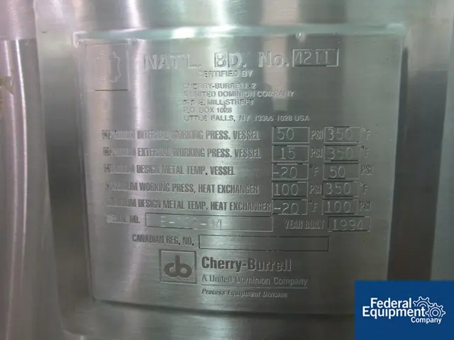 130 gallon Cherry Burrell Reactor, 316L Stainless Steel, 50/100 psi, #2840-11 (2 available) - Image 2