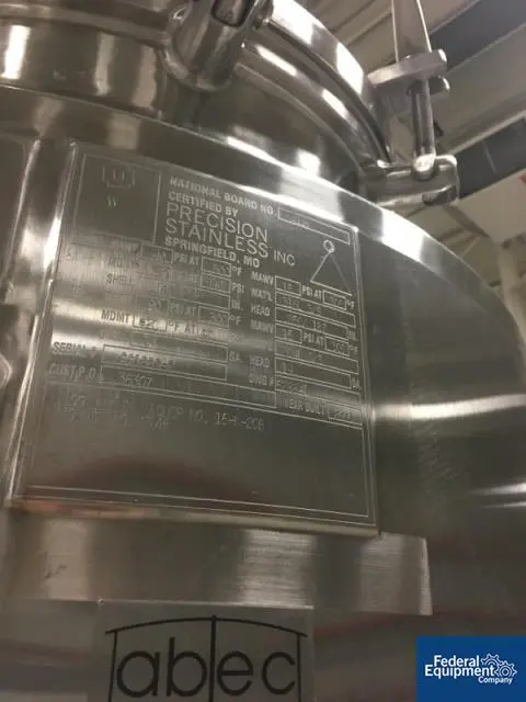 290 gallon Precision Reactor, 316L Stainless Steel, 40/90 psi, 32" diameter x 75" straight side, dish top and - Image 2