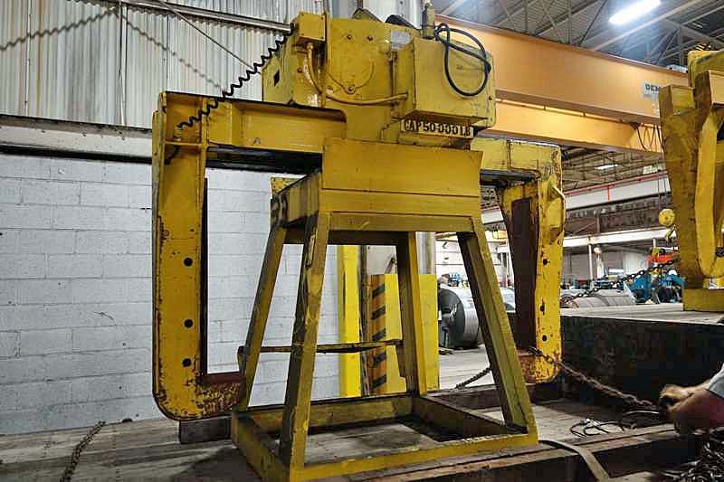 50000 lb. Bradley, coil grab, motorized, 48" max.width, 16" ID, 72" OD, 240 V., stand included - Image 1