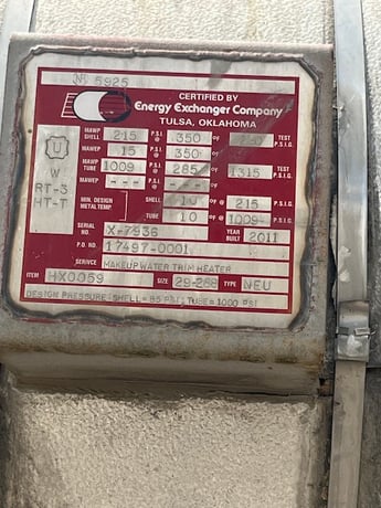 3007 sq.ft., 85 FV psi shell, Energy Exchanger Co, 1000 psi tubes, U-tube, horizontal - Image 4