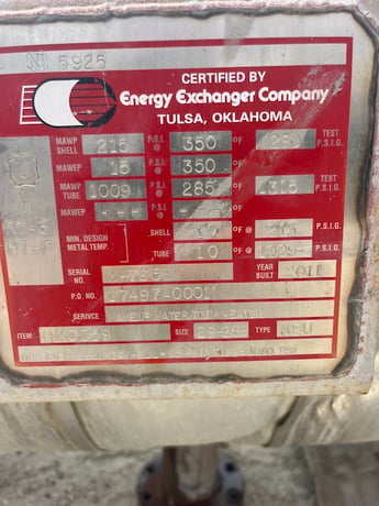 3007 sq.ft., 85 FV psi shell, Energy Exchanger Co, 1000 psi tubes, U-tube, horizontal - Image 6