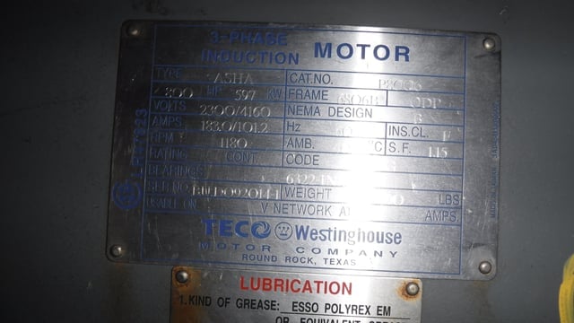 800 HP 1200 RPM Teco Westinghouse, Frame 6806B, Drip-Proof Ball Bearing, 2300/4160 Volts - Image 3